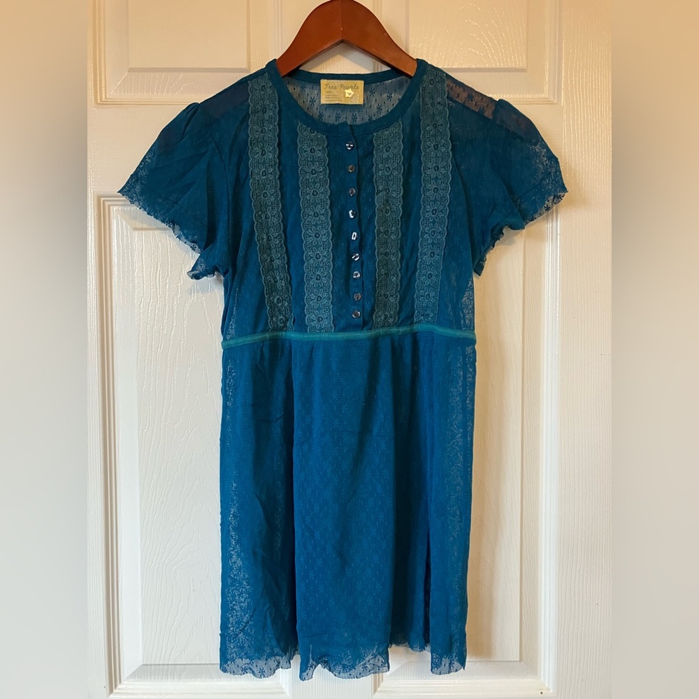 Free People Teal Lace Top